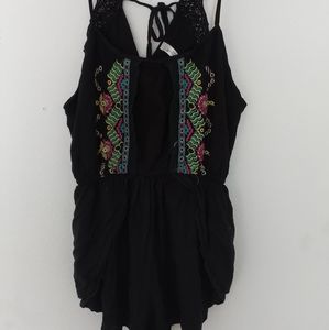Embroidered black romper